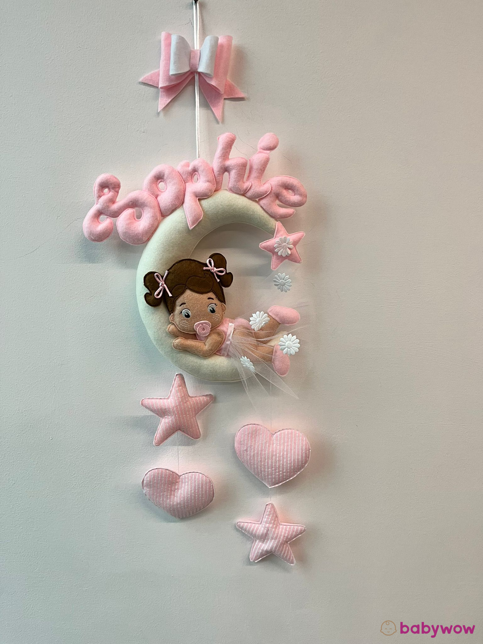 Fiocco nascita rosa con orsetto su paracadute per bambina 